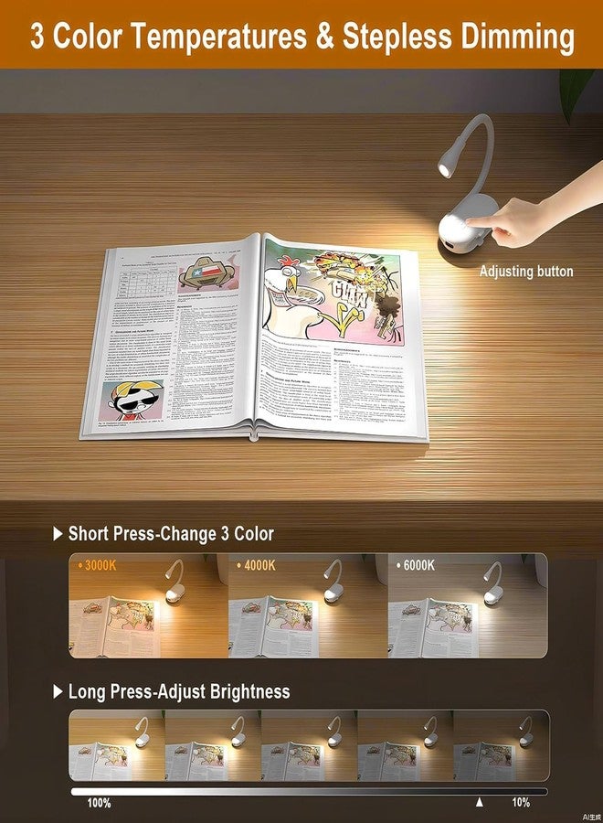 Dravina Rechargeable Book Reading Light with Clip- 3 Color LED Modes 360° Rotating Study Lamp for Night Reading, Bedside, Study Table Lamp, Eye Caring, USB Charging, Portable - Image 2